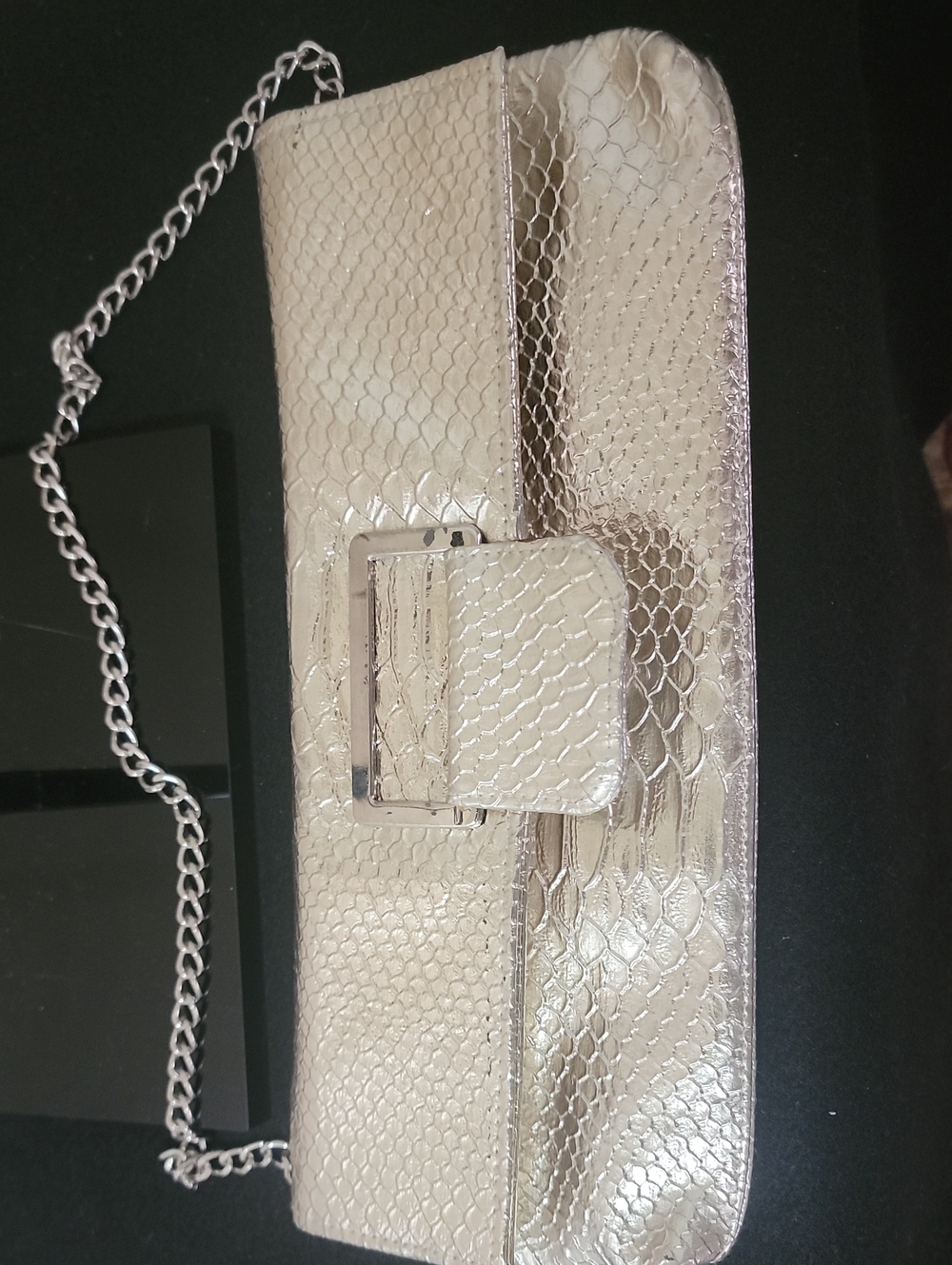 Metallic Snake-Embossed Chain Clutch - Picture 1 of 3